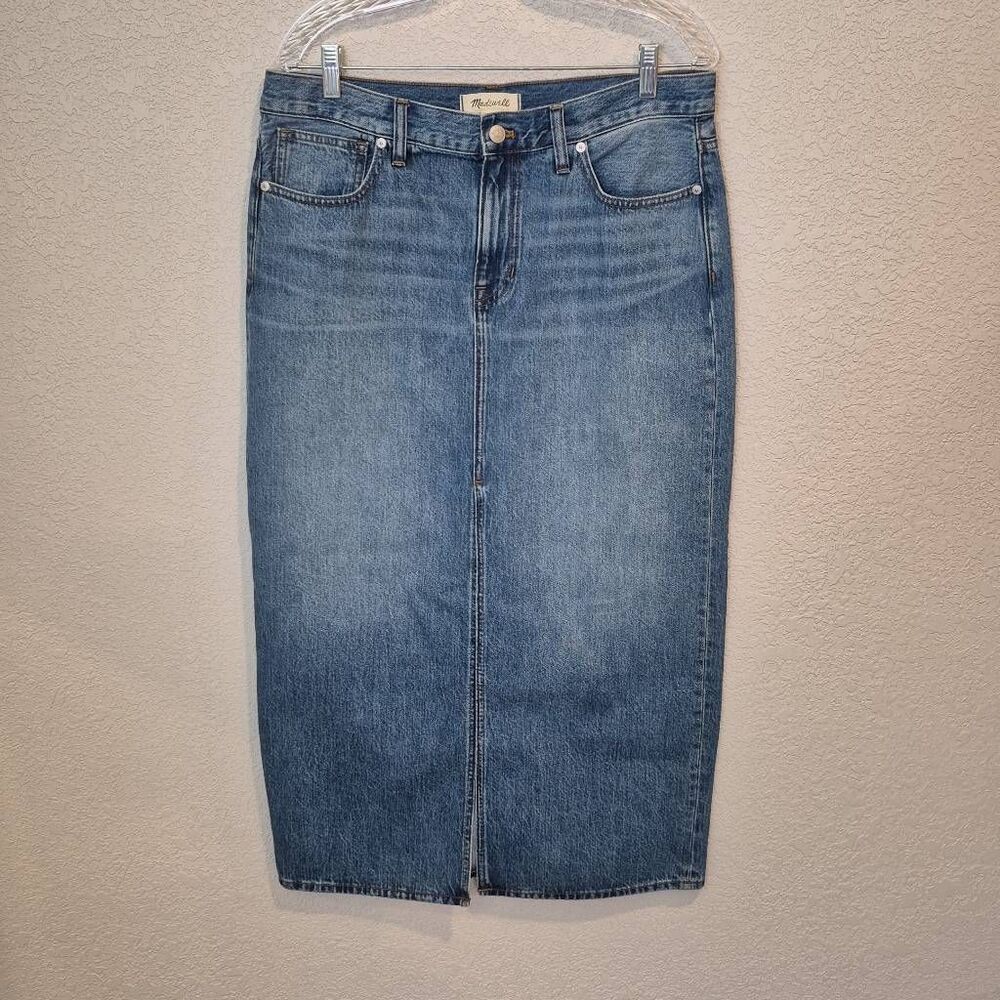 Madewell Size 29 Medium Wash Cotton Denim Button & Zip Maxi Slit Skirt